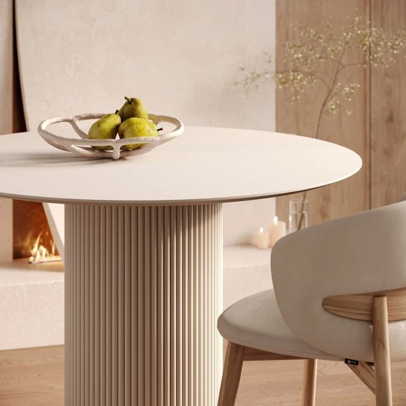 Vintage Yuvarlak Ahşap Bohem Masa 100x100 - Resim 12