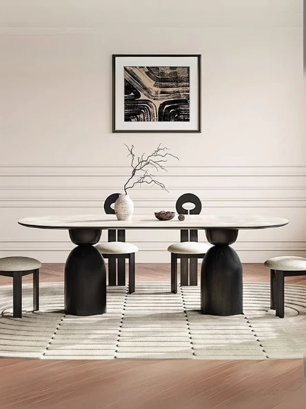 İmperial İtalyan Still Oval Traverten Yemek Masası 90x190 - Resim 4