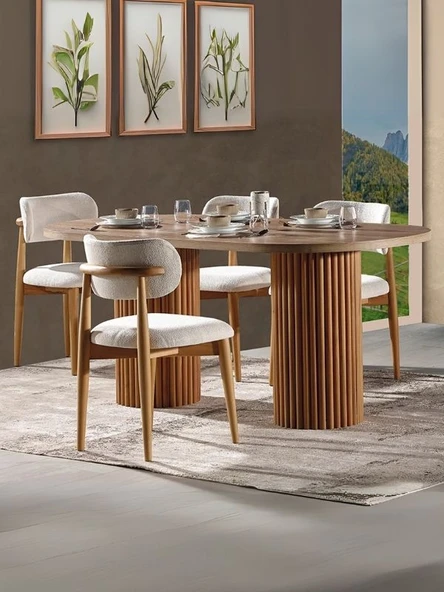 Soleil İskandinav Oval Natural Ahşap Bohem Masa 80x170 - Resim 5