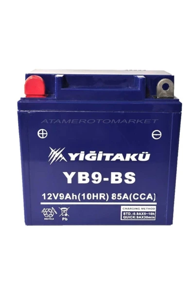 Yiğit Akü 12 V 9 Ah-Amper Motosiklet Aküsü- Yb9-Bs-2025 Üretim - 1