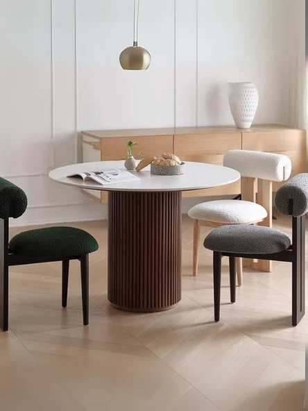 Vintage Yuvarlak Ahşap Bohem Masa 130x130 - Resim 12