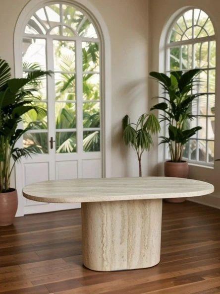 Lucca Oval Traverten Masa, 90x170 ürün görseli