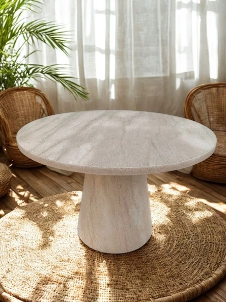 Lucca Yuvarlak Traverten Masa, Konik 110x110 ürün görseli