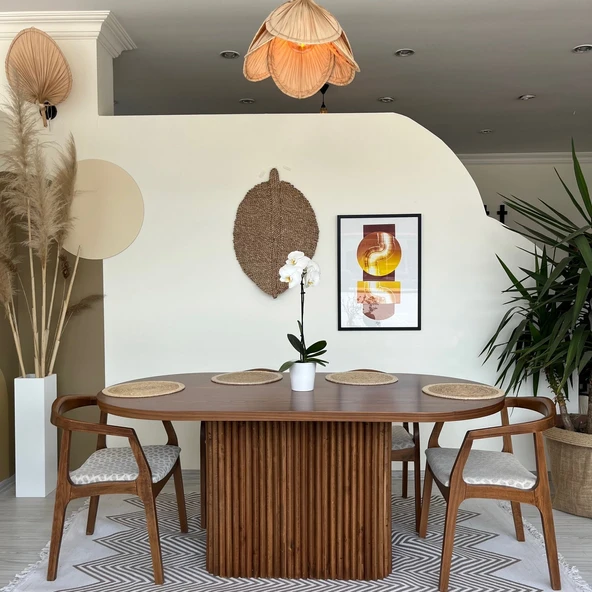 Luna Oval Ceviz Ahşap Bohem Masa 80x150 - Resim 6