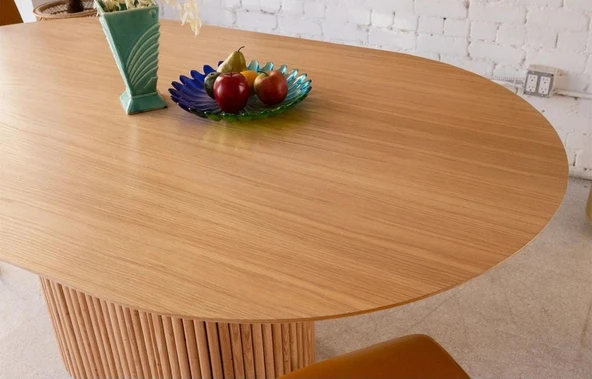 Luna Oval Natural Ahşap Bohem Masa 80x150 - Resim 7