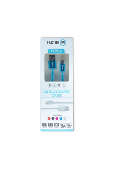 Factor-M Factor­ M Type-­c Data Ve Şarj Kablo 3a 1.20m Mavi­ (FM­3A120TP) - 2