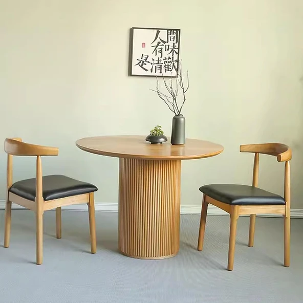 Vintage Yuvarlak Ahşap Bohem Masa 120x120 - Resim 5