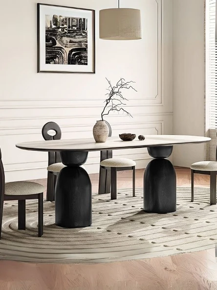 İmperial İtalyan Still Oval Traverten Yemek Masası 90x190 - Resim 3