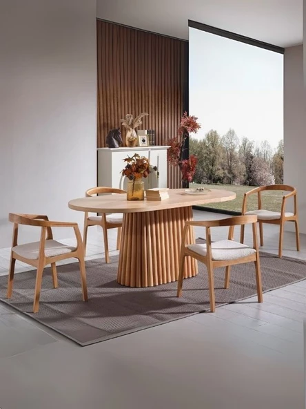 Savana Oval Ahşap Bohem Yemek Masası 90x170 ürün görseli 1