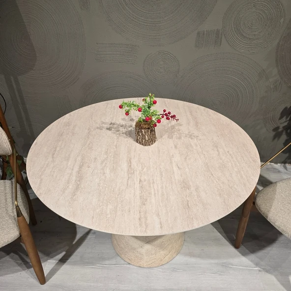 Lucca Yuvarlak Traverten Masa, Konik 120x120 - Resim 8