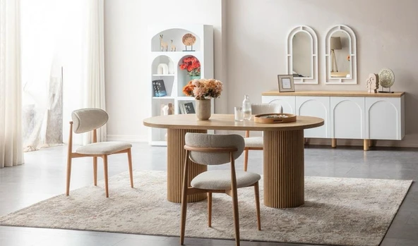 Horizon İskandinav Oval Natural Ahşap Bohem Masa 80x190 - Resim 8