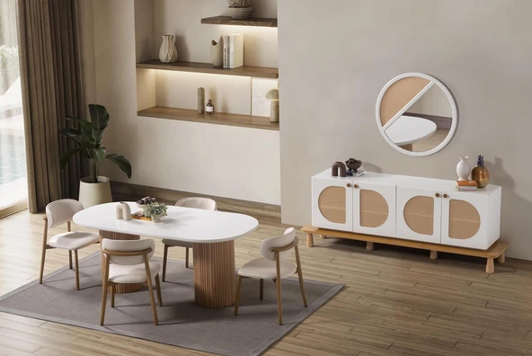 Echo İskandinav Oval Natural Ahşap Bohem Masa 90x160 - Resim 12