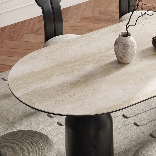 İmperial İtalyan Still Oval Traverten Yemek Masası 90x190 - Resim 12