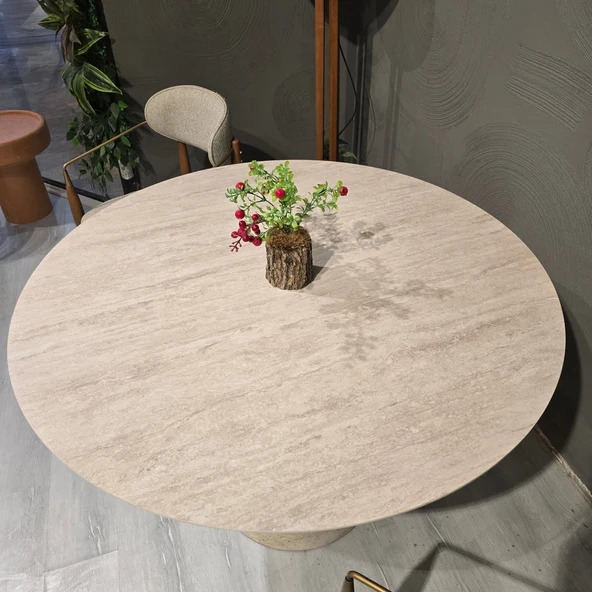 Lucca Yuvarlak Traverten Masa, Konik 120x120 - Resim 4