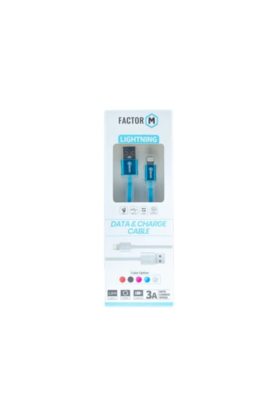 Factor-M Factor M Lıghtnıng Data Ve Şarj Kablo 3a 1.20m Mavi (fm3a120lm ) - 2