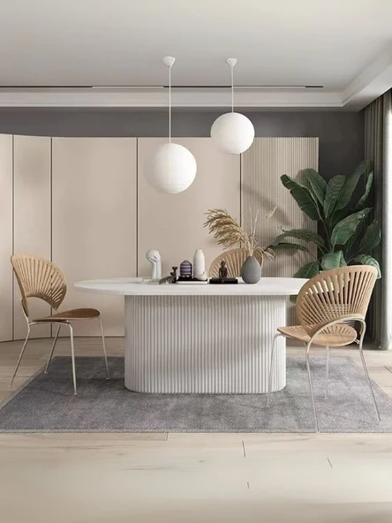 Luna Oval Beyaz Ahşap Bohem Masa 80x150 ürün görseli