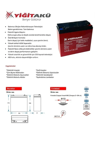 Yiğit Akü 12 V 24 Ah Jel Elektrikli Bisiklet Aküsü 4 Lü Set 2025Yeni Üretim 1 Yıl Garantili - 2