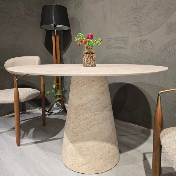 Lucca Yuvarlak Traverten Masa, Konik 120x120 - Resim 5