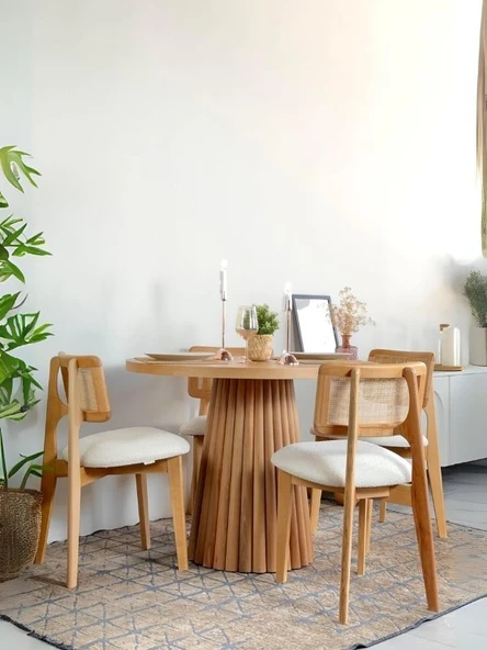 Acantus Natural Ahşap Yemek Masası 100x100 - Resim 5