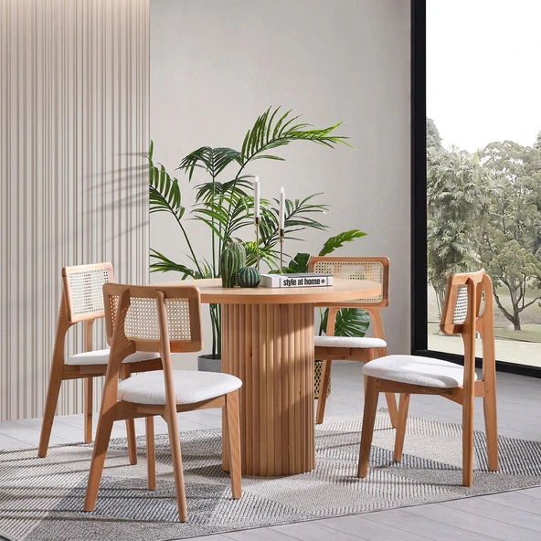 Arya Yuvarlak Ahşap Bohem Masa 110x110 - Resim 5