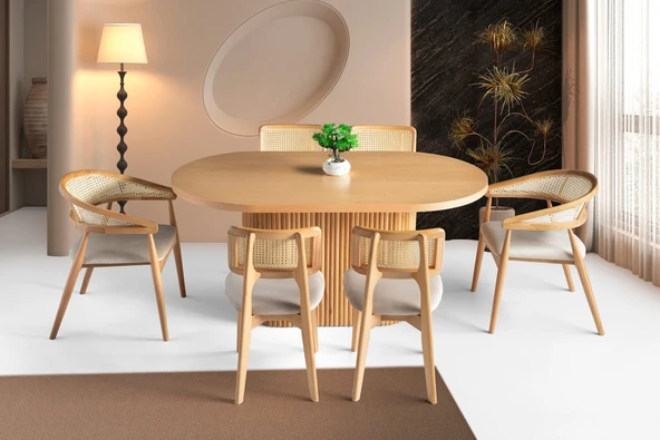 Terra Oval Natural Ahşap Bohem Masa 80x160 - Resim 8