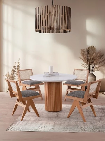 Arya Yuvarlak Ahşap Bohem Masa 100x100 - Resim 8