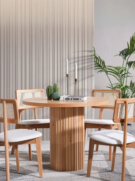 Arya Yuvarlak Ahşap Bohem Masa 130x130 - Resim 7