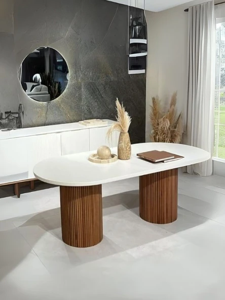 Echo İskandinav Oval Ahşap Bohem Masa 90x160 - Resim 5