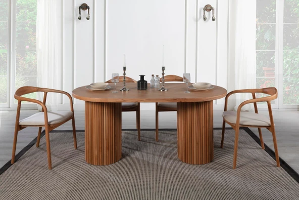 Sierra İskandinav Oval Ahşap Bohem Masa 90x190 - Resim 4