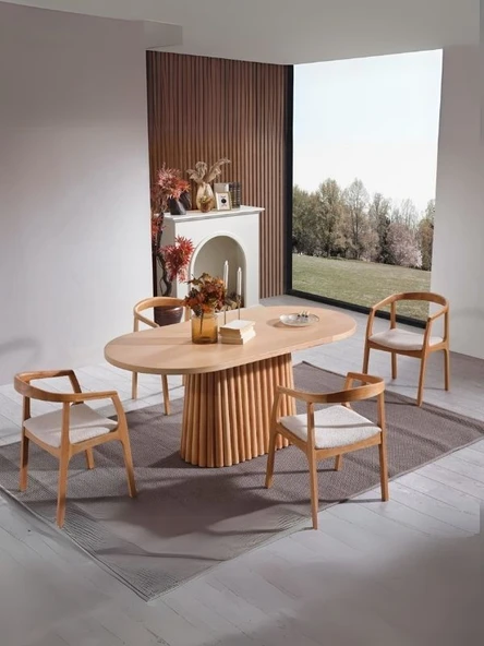 Savana Oval Ahşap Bohem Yemek Masası 80x160 - Resim 8