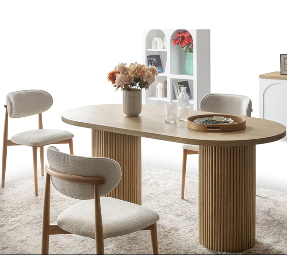 Echo İskandinav Oval Natural Ahşap Bohem Masa 90x160 - Resim 6