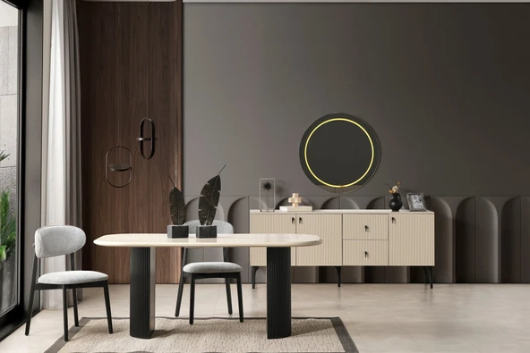 Zeno Oval Ahşap Bohem Yemek Masası 90x180 - Resim 3