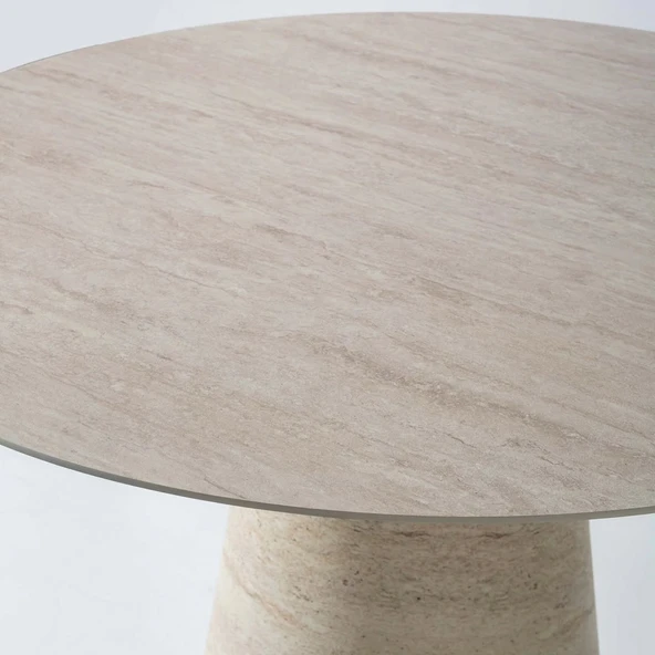 Lucca Yuvarlak Traverten Masa, Konik 120x120 - Resim 6