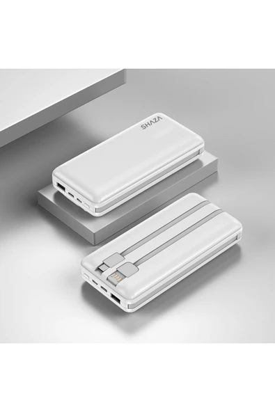shaza 20.000 Mah Kendinden Kablolu Taşınabilir Şarj Cihazı Beyaz - 3