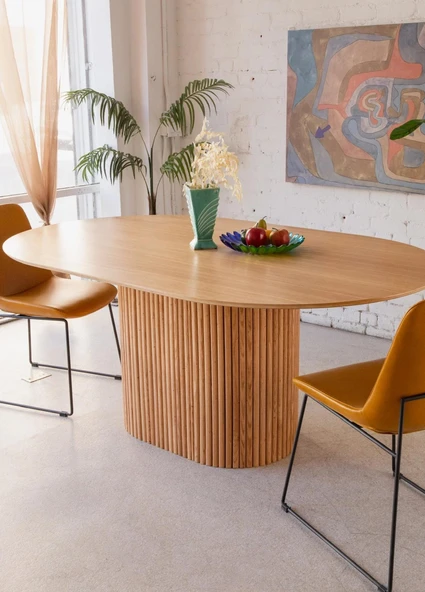 Luna Oval Natural Ahşap Bohem Masa 80x150 - Resim 3