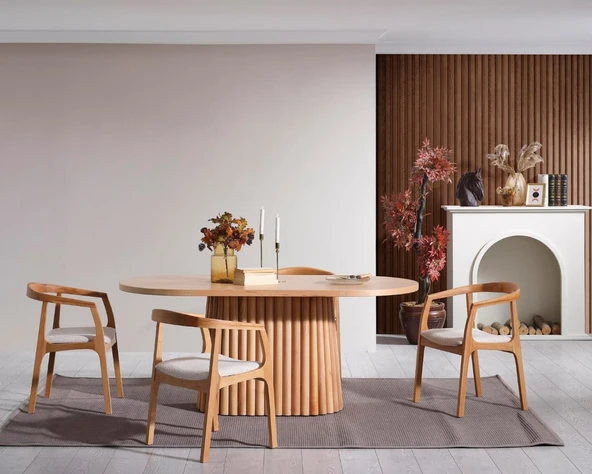 Savana Oval Ahşap Bohem Yemek Masası 90x170 - Resim 6