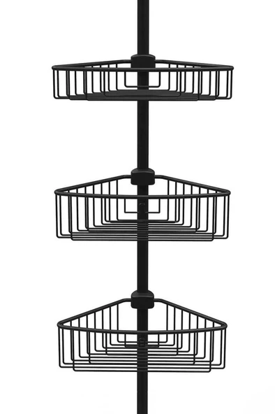 Primanova Yay Baskılı Kurulumu Kolay Üç Gözlü Alüminyum Yaylı Banyo Köşe Rafı Siyah-M-N29-06-3 - Resim 3