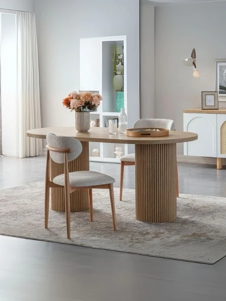 Horizon İskandinav Oval Natural Ahşap Bohem Masa 80x190 - Resim 5