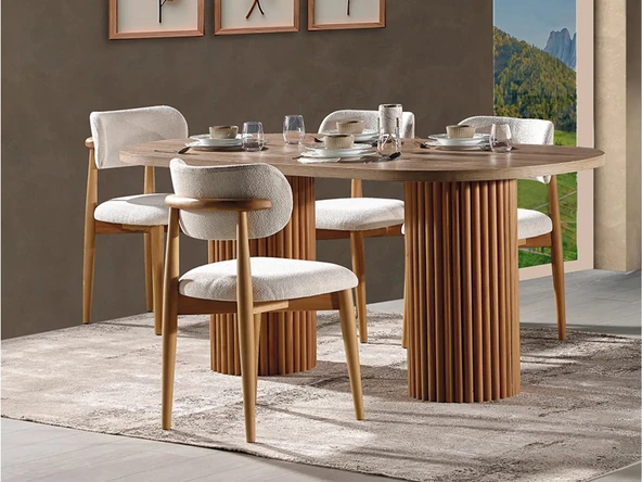 Soleil İskandinav Oval Natural Ahşap Bohem Masa 80x170 - Resim 6