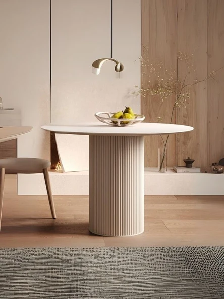 Vintage Yuvarlak Ahşap Bohem Masa 100x100 - Resim 7