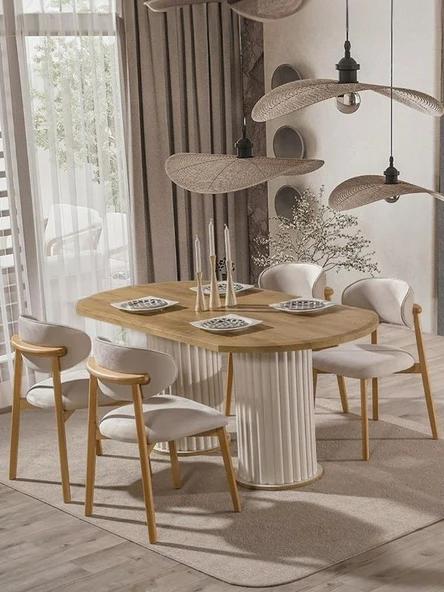 Horizon İskandinav Oval Natural Ahşap Bohem Masa 80x190 ürün görseli