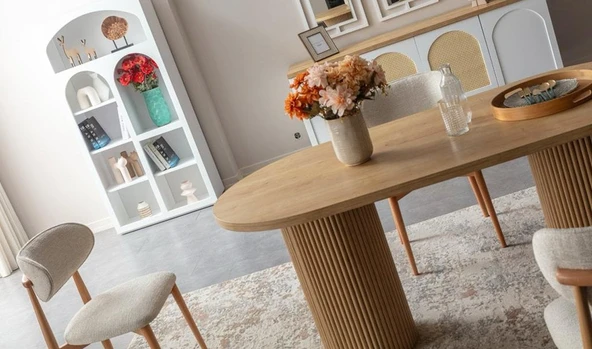 Horizon İskandinav Oval Natural Ahşap Bohem Masa 80x190 - Resim 9