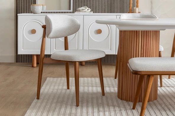 Louise Bohem Natural Ahşap Masa Sandalye Takımı 90x190 - Resim 5