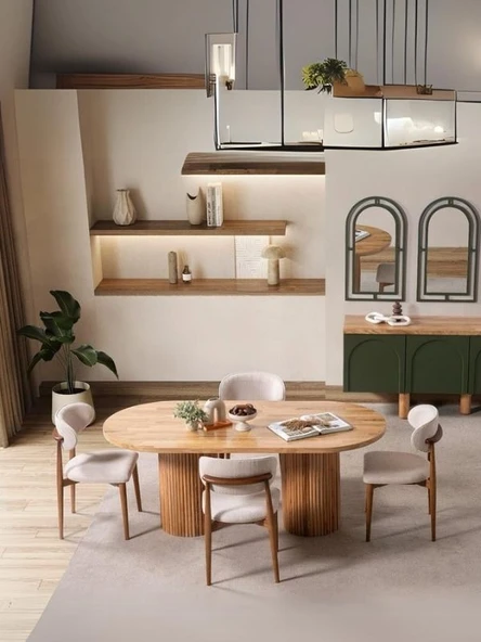 Louise Bohem Natural Ahşap Masa Sandalye Takımı 90x190 - Resim 12