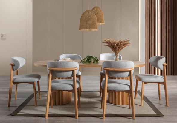 Heloise Bohem Natural Ahşap Masa Sandalye Takımı 90x180 - Resim 3