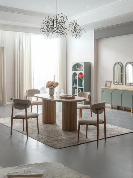 Alva Bohem Natural Ahşap Masa Sandalye Takımı 80x180 ürün görseli