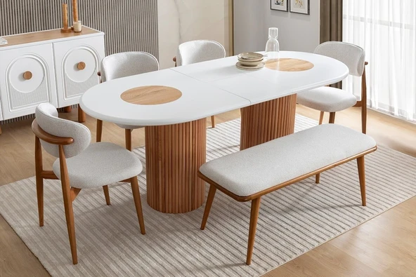 Louise Bohem Natural Ahşap Masa Sandalye Takımı 90x190 - Resim 4