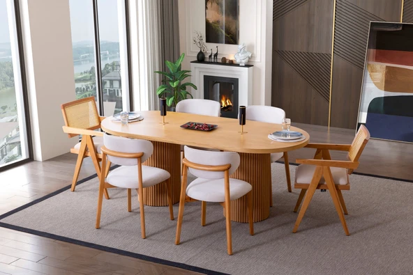 Stella İskandinav Natural Ahşap Masa Sandalye Takımı 90x200 - Resim 2