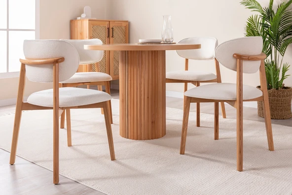 Boho İskandinav Natural Ahşap Masa Sandalye Takımı 90x90 - 2
