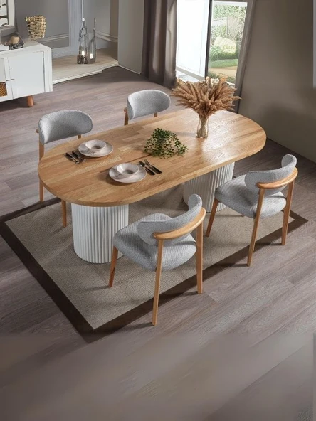 Heloise Bohem Natural Ahşap Masa Sandalye Takımı 90x180 ürün görseli